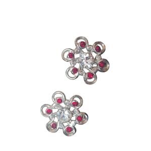 Vtg MCM silver tone floral earrings